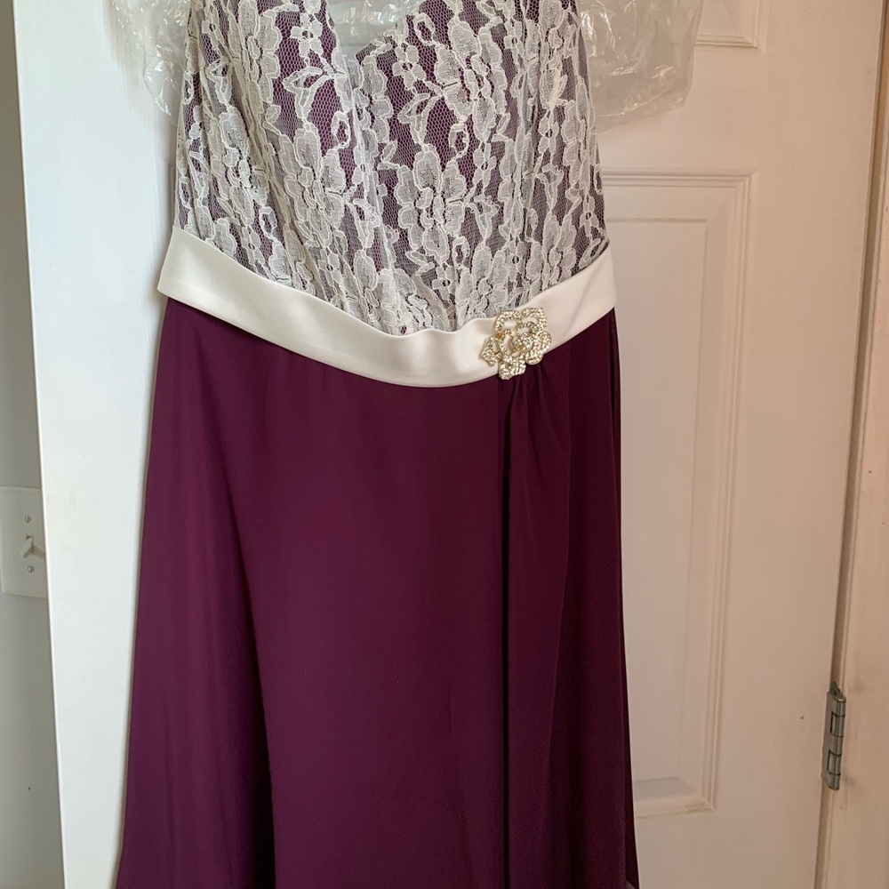 Purple and white lace bridesmaid dress